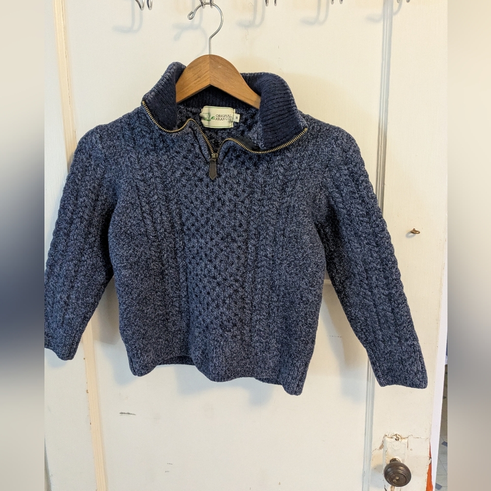 Aran Co. Kids Blue 100% Merino Wool Sweater (for a boy or a girl)